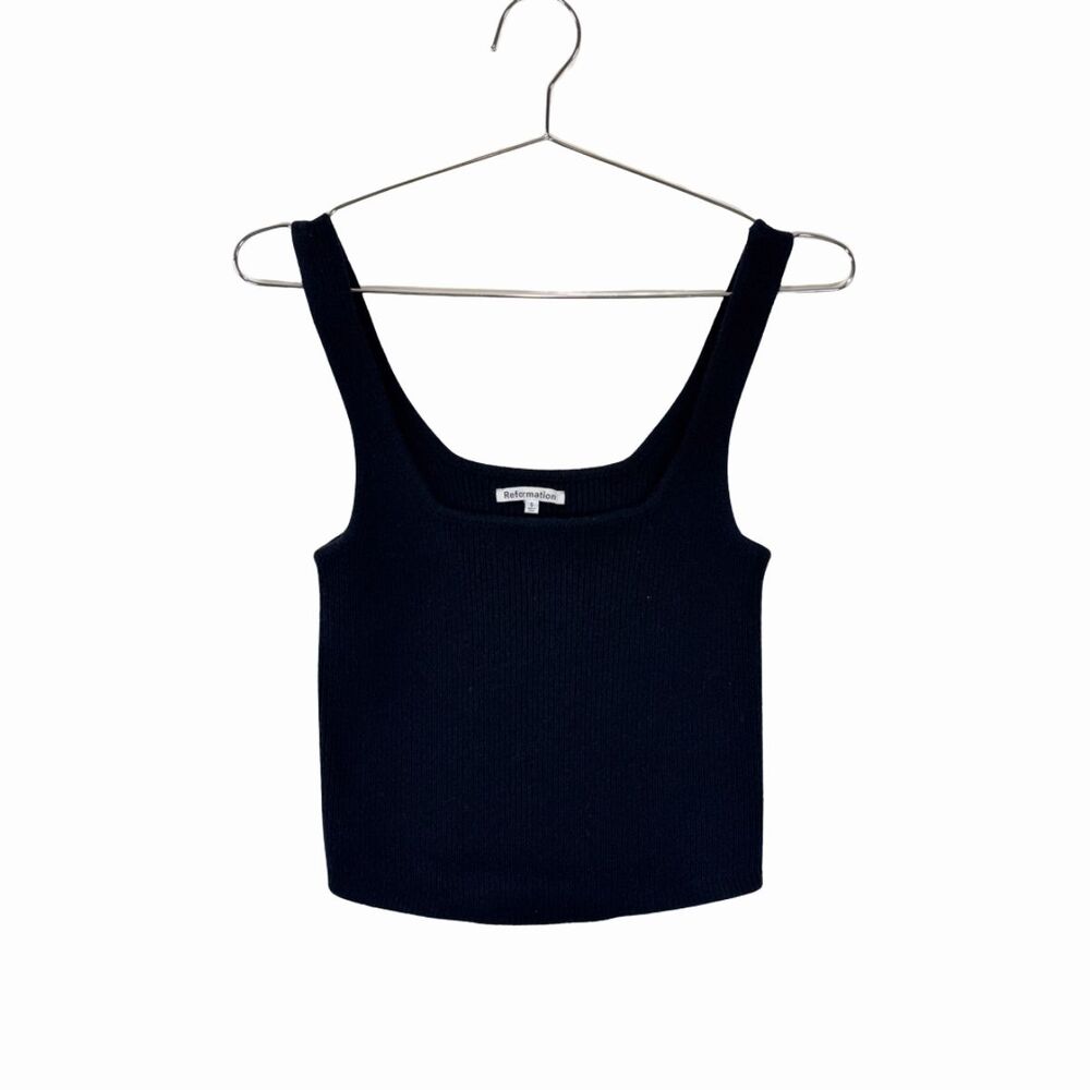 Reformation Women Top Black Julia Ribbed Sweater Tank Cashmere Square Neck Small